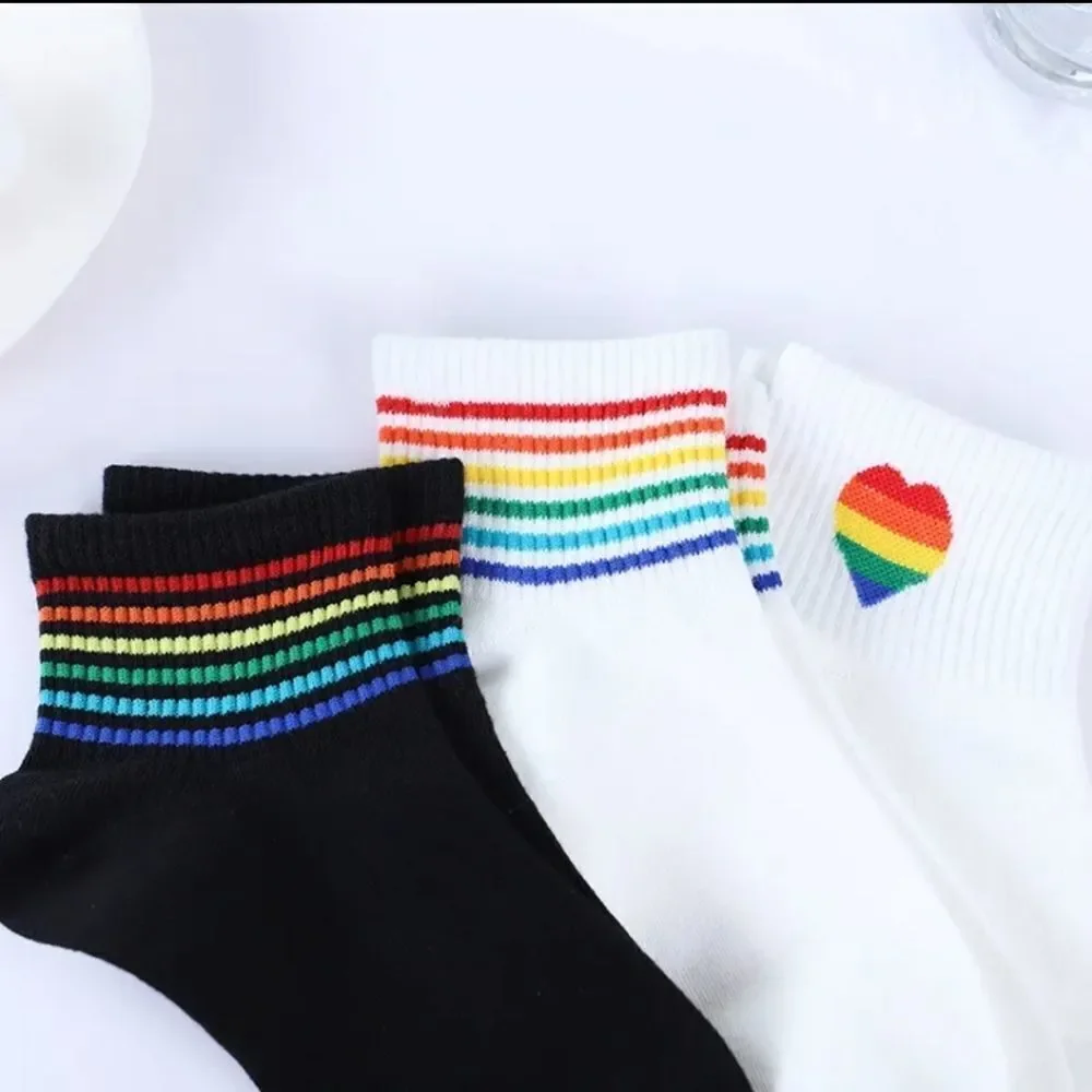 3PAIRS Women's Rainbow Stripe Crew Socks